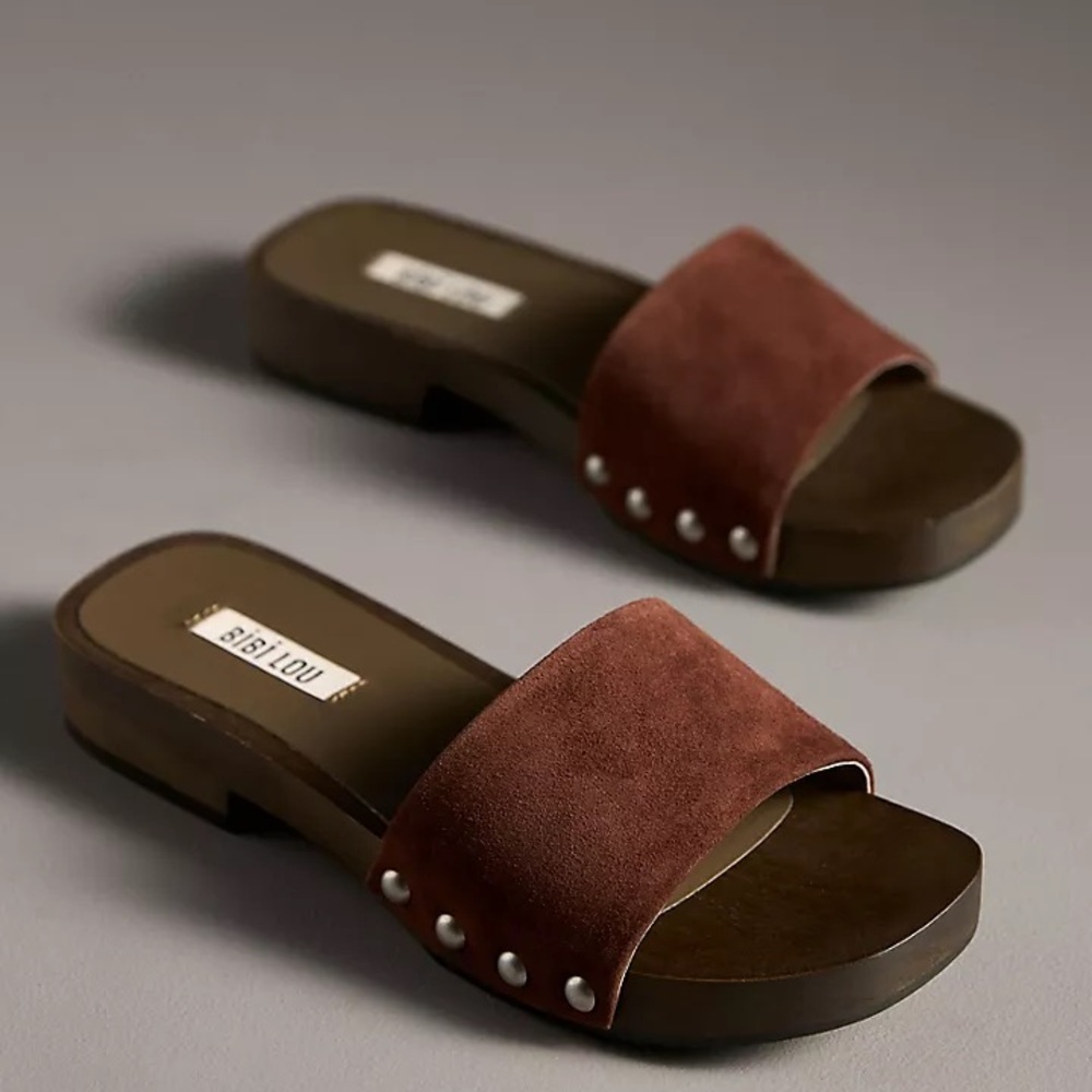 Bibi Lou Wood-Bottom Slides cocoa suede